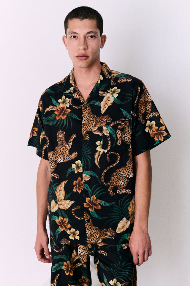 Men’s Cuban Pyjama Shirt Soleia Print Black/Yellow