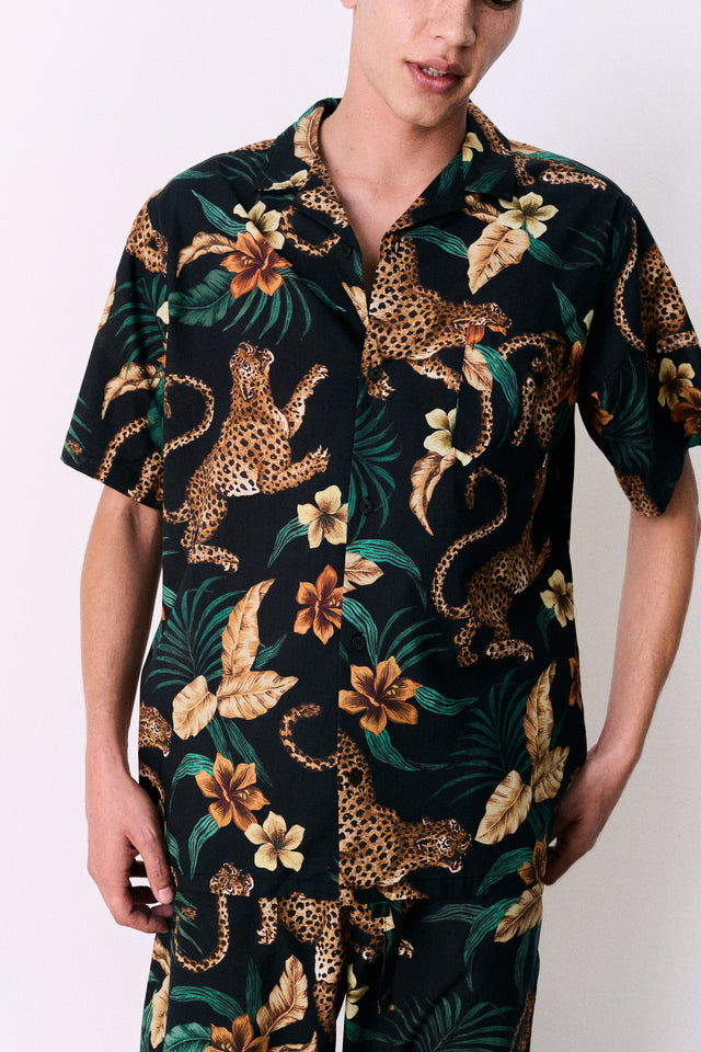Men’s Cuban Pyjama Shirt Soleia Print Black/Yellow