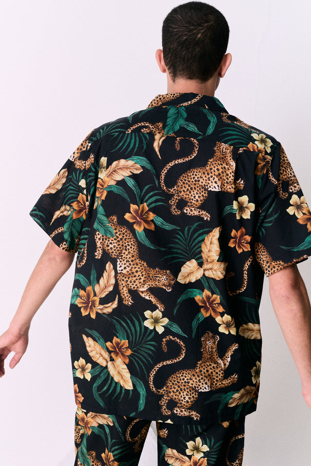 Men’s Cuban Pyjama Shirt Soleia Print Black/Yellow