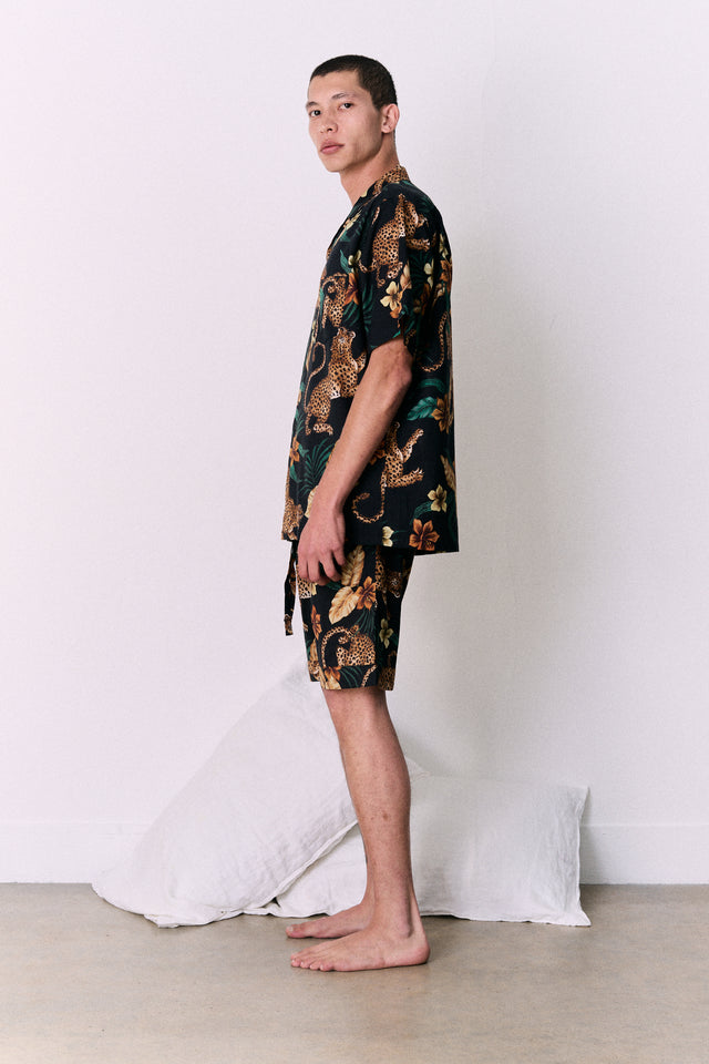 Men’s Cuban Pyjama Set Soleia Print Black/Yellow