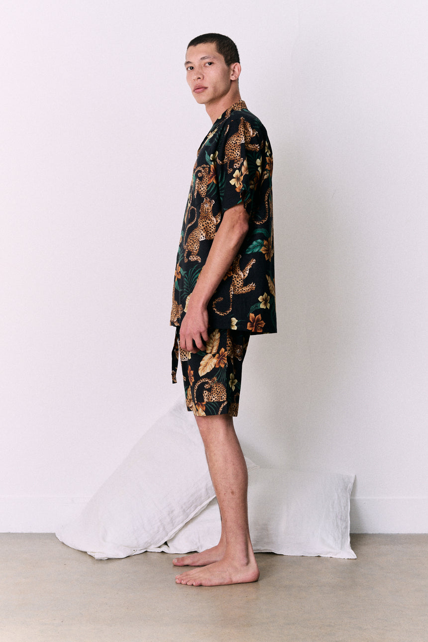 Men’s Cuban Pyjama Set Soleia Print Black/Yellow