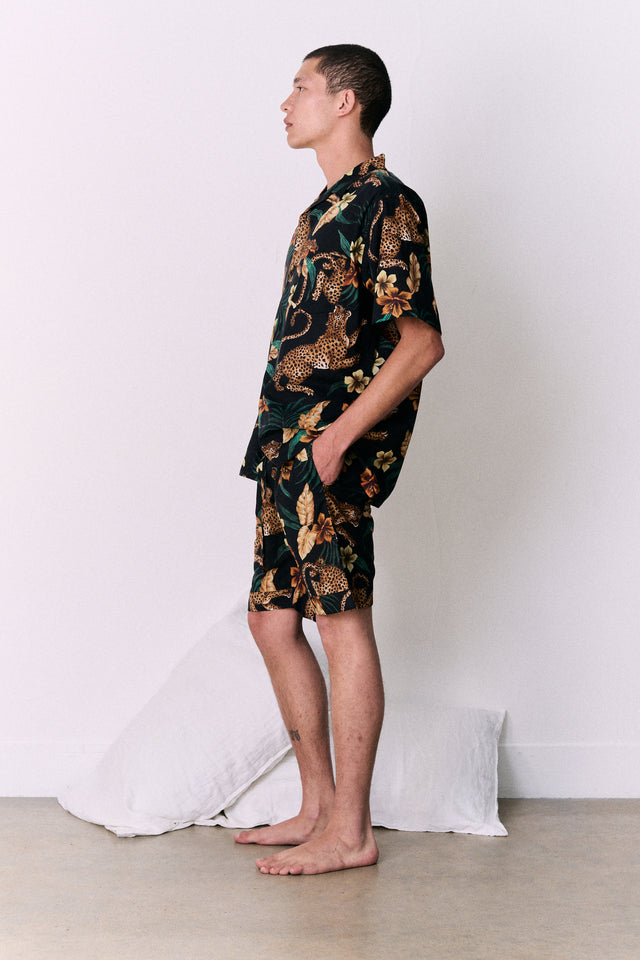 Men’s Cuban Pyjama Set Soleia Print Black/Yellow