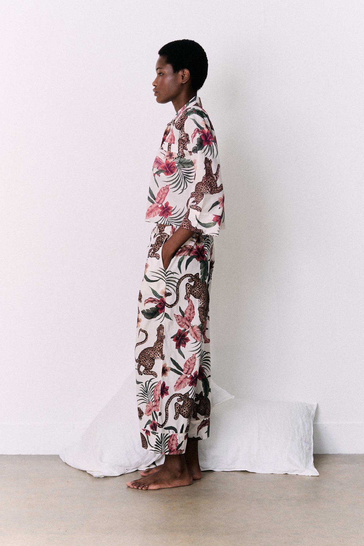 Boxy Shirt and Wide Leg Trouser Set Soleia Leopard Print Cream