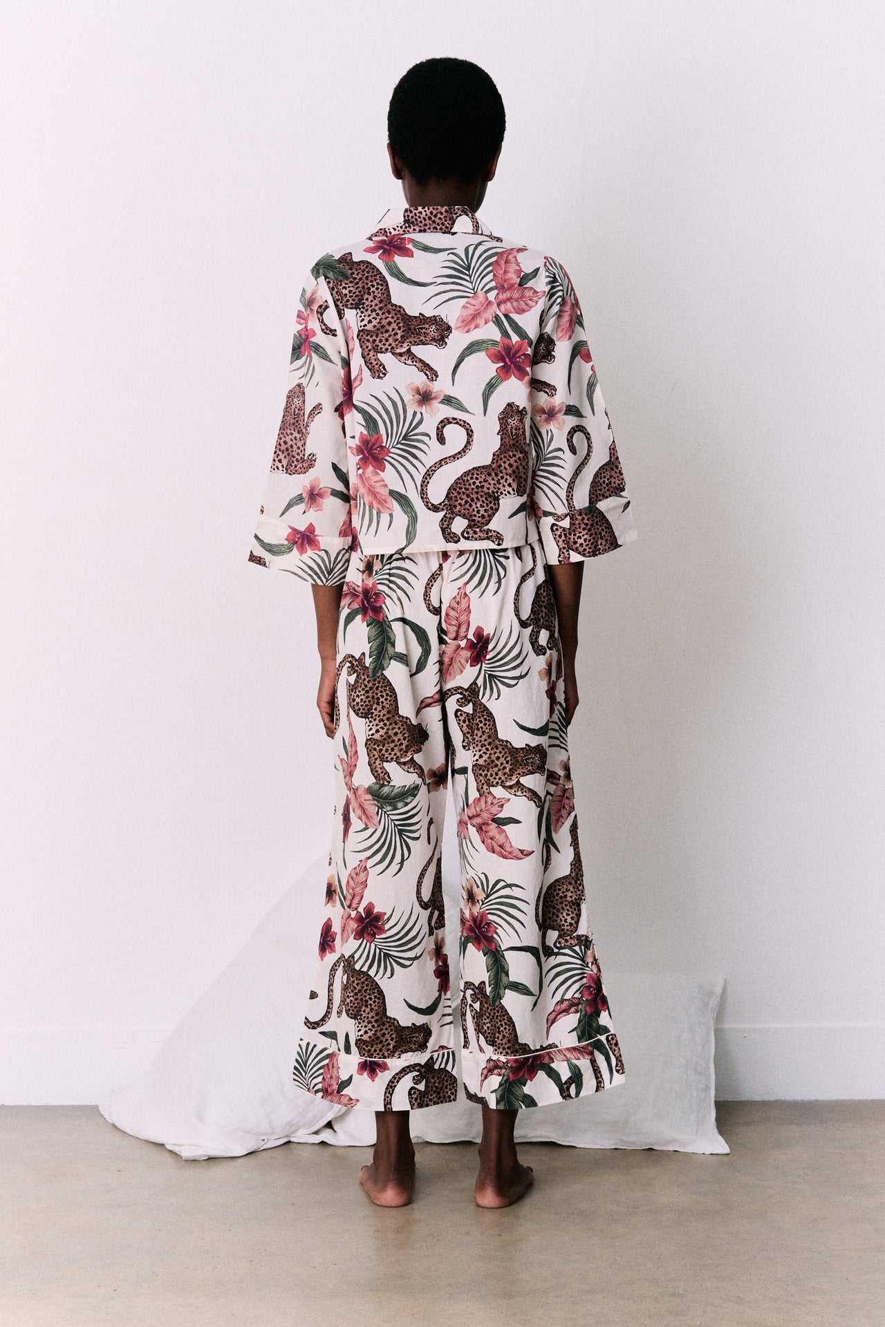 Boxy Shirt and Wide Leg Trouser Set Soleia Leopard Print Cream