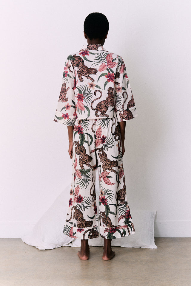 Wide Leg Pyjama Trousers Soleia Print Cream