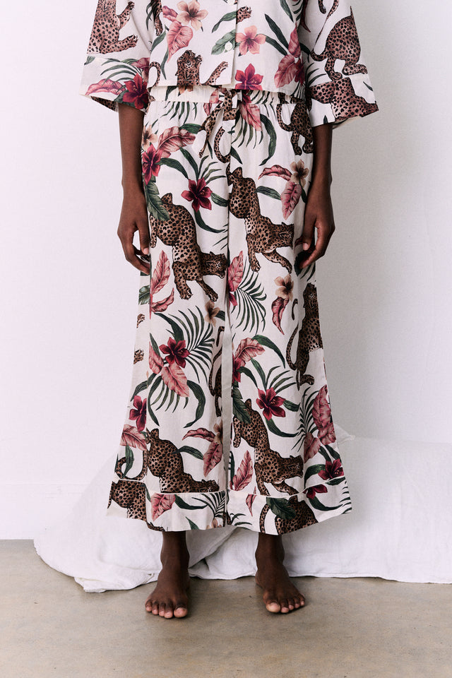 Wide Leg Pyjama Trousers Soleia Print Cream