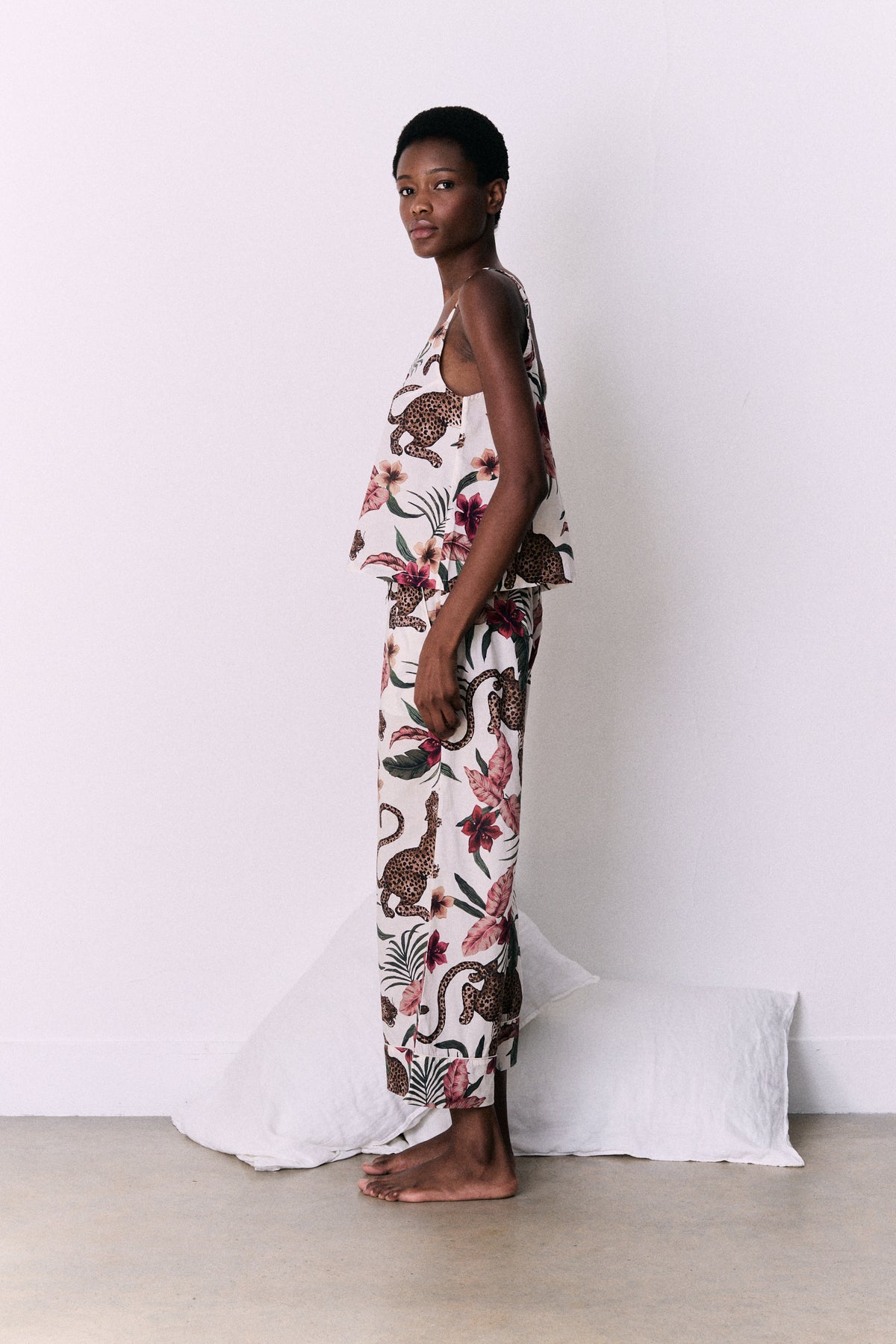 Cami Top & Wide Leg Trouser Set Soleia Leopard Print Cream