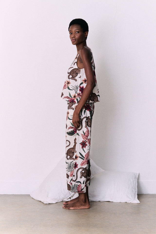 Cami Top & Wide Leg Trouser Set Soleia Leopard Print Cream