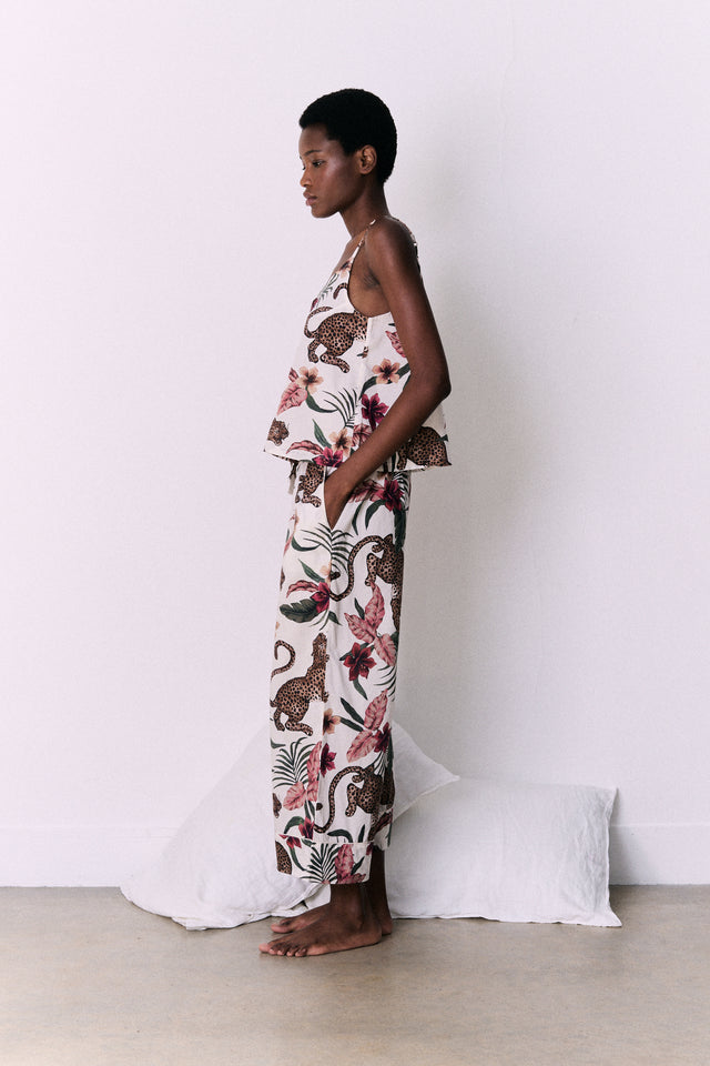 Cami Top & Wide Leg Trouser Set Soleia Leopard Print Cream