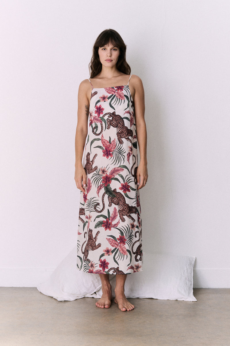 Square Nightie Soleia Leopard Print Cream