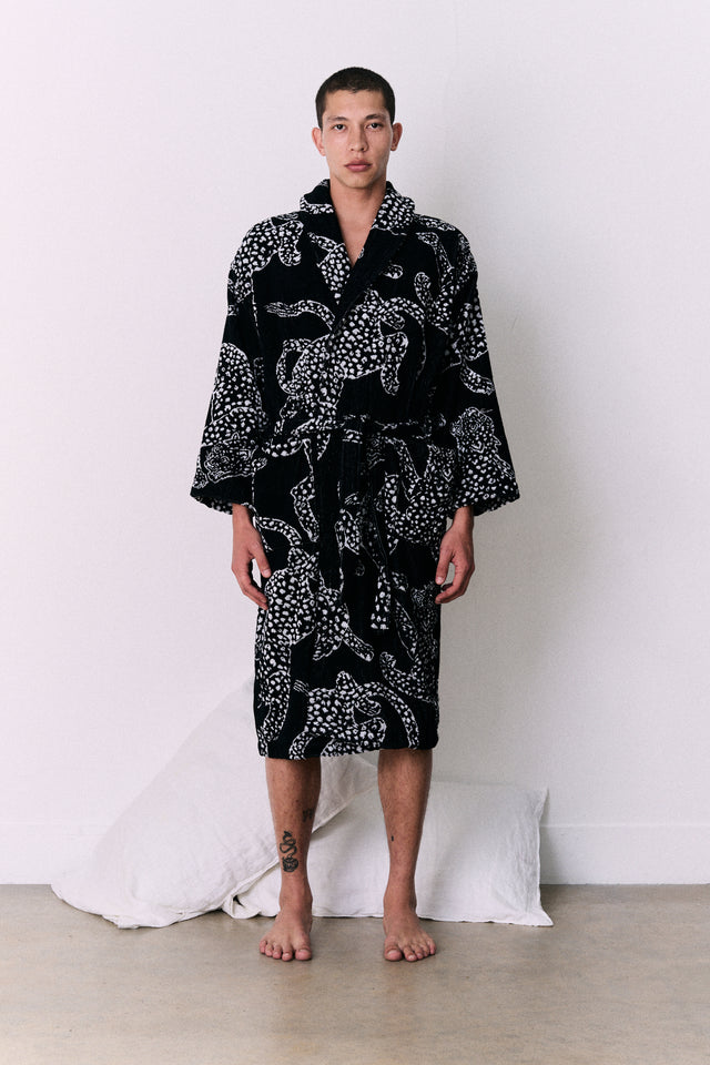 Unisex Towel Robe Jag Print Black