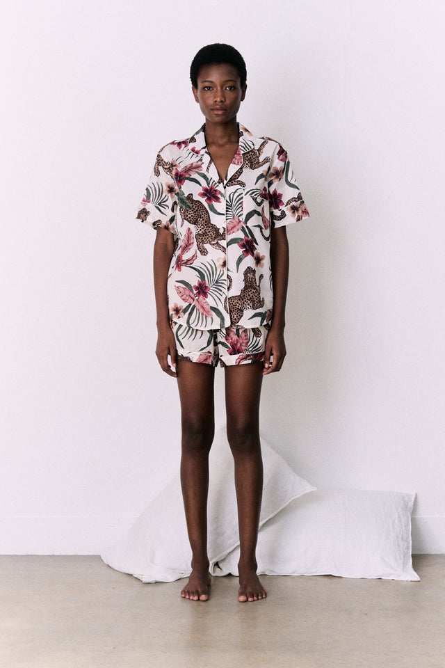 Short Pyjama Set Soleia Leopard Print Cream