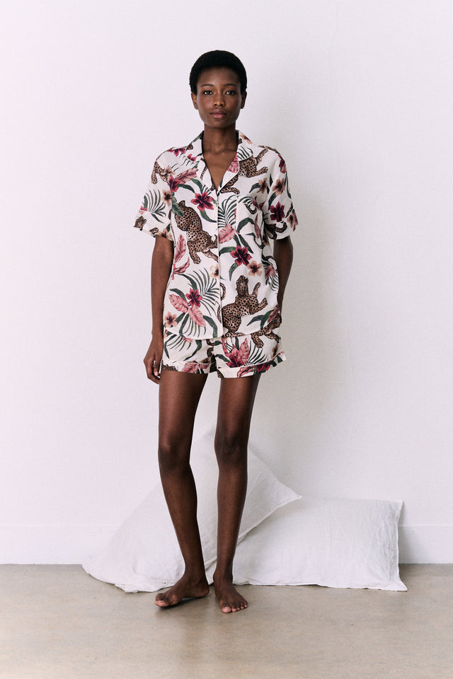 Short Pyjama Set Soleia Leopard Print Cream