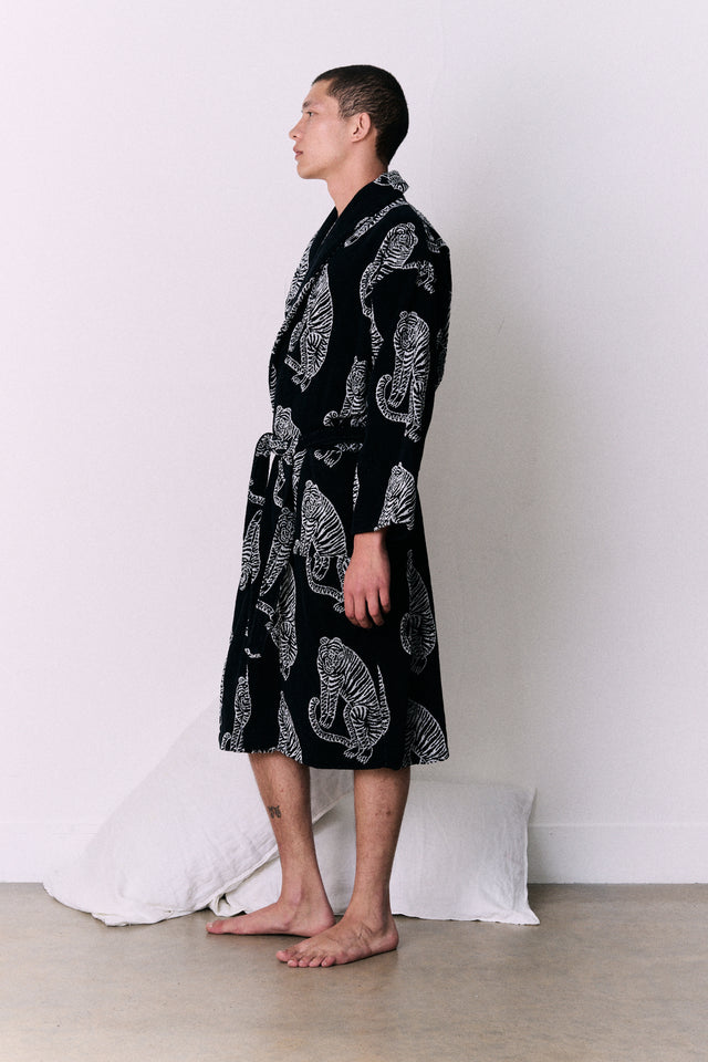 Unisex Towel Robe Sansindo Print Black Cream