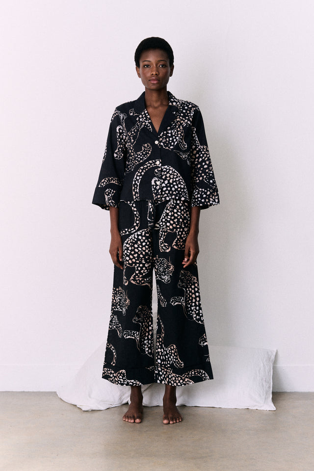 Boxy Shirt and Wide Leg Trouser Set The Jag Print Navy