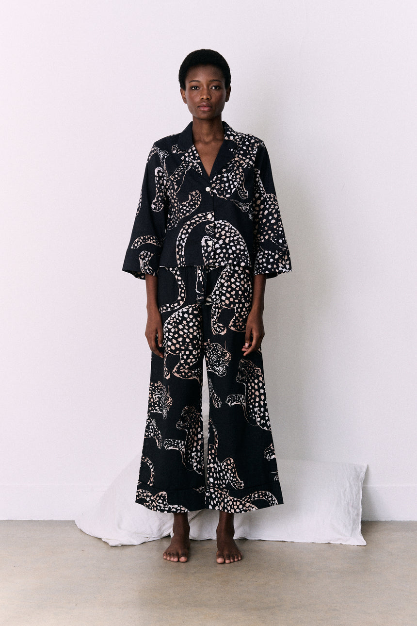 Boxy Shirt and Wide Leg Trouser Set The Jag Print Navy
