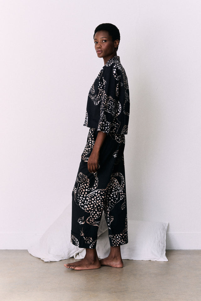 Boxy Shirt and Wide Leg Trouser Set The Jag Print Navy