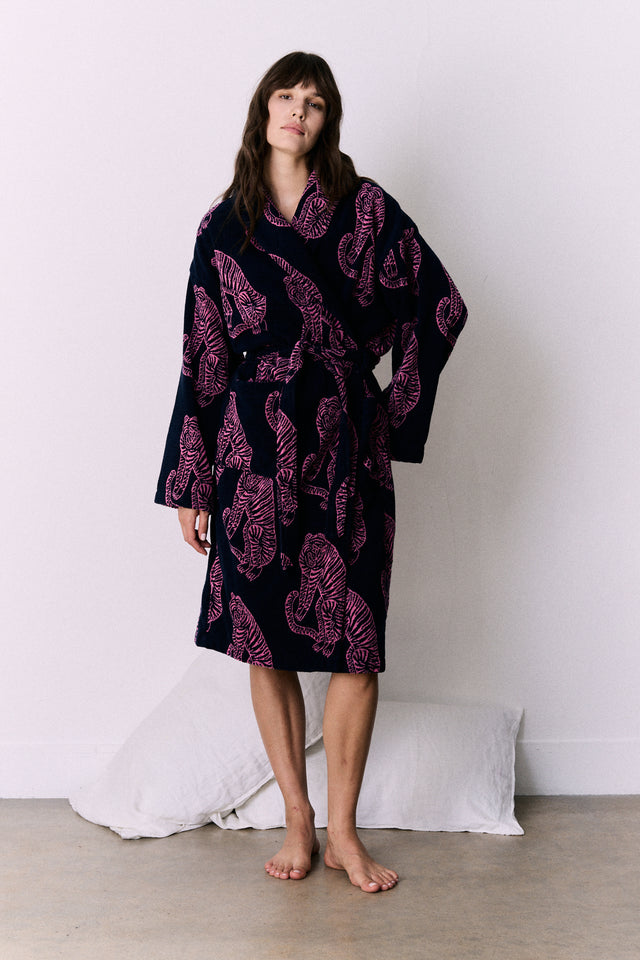 Unisex Towel Robe Sansindo Print Navy Pink