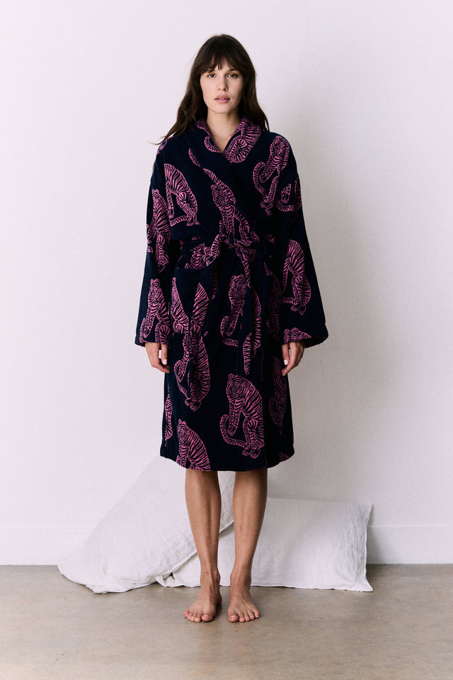 Unisex Towel Robe Sansindo Print Navy Pink