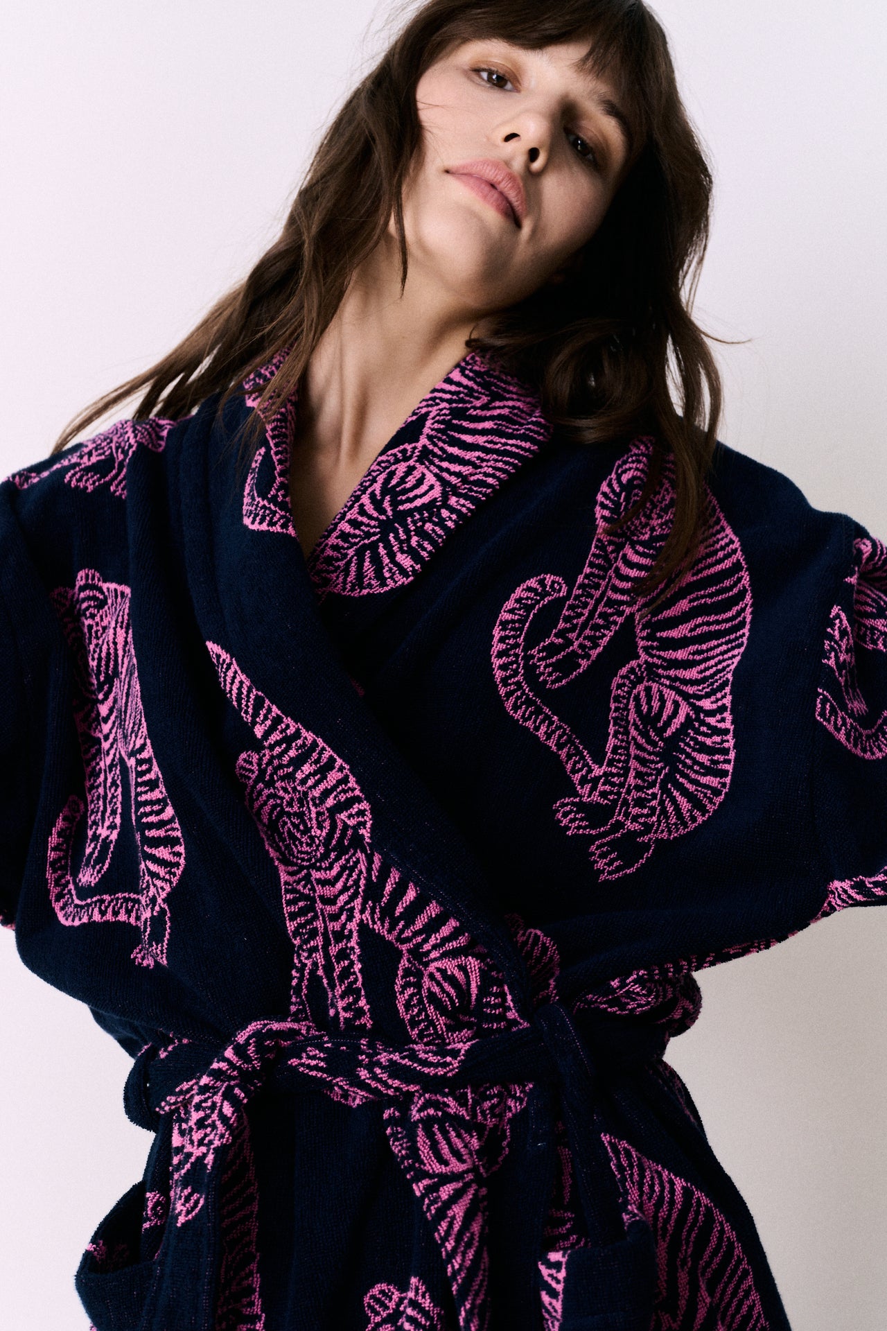 Unisex Towel Robe Sansindo Print Navy Pink