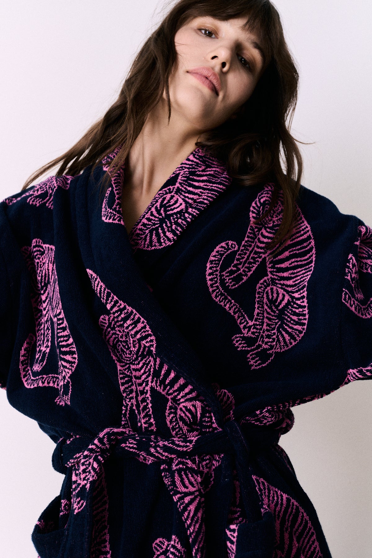 Unisex Towel Robe Sansindo Print Navy Pink