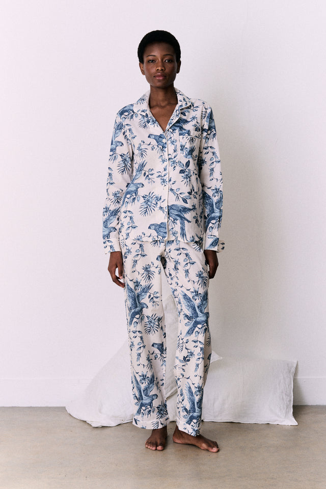Long Pyjama Set Bromley Parrot Print Cream/Blue