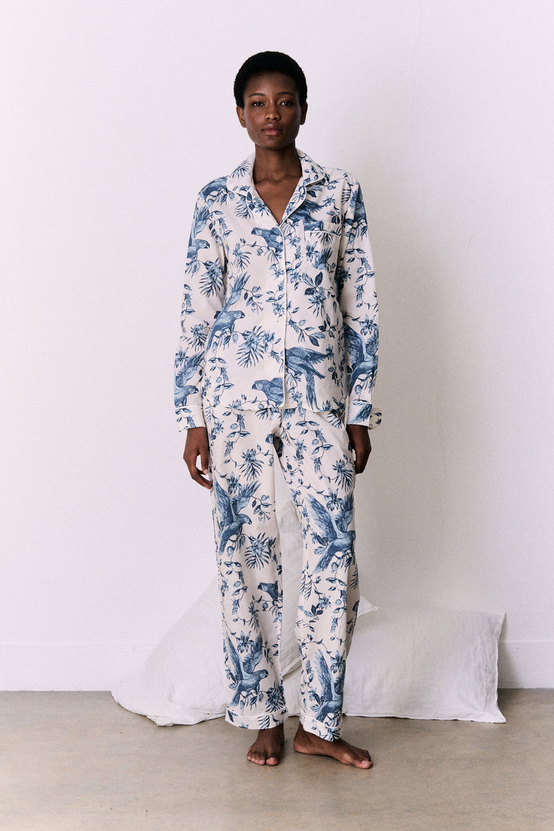 Long Pyjama Set Bromley Parrot Print Cream/Blue
