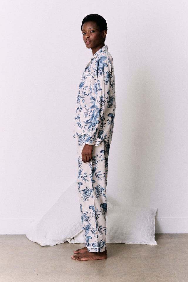 Long Pyjama Set Bromley Parrot Print Cream/Blue
