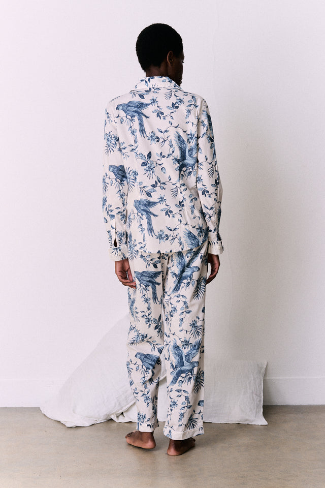 Long Pyjama Set Bromley Parrot Print Cream/Blue