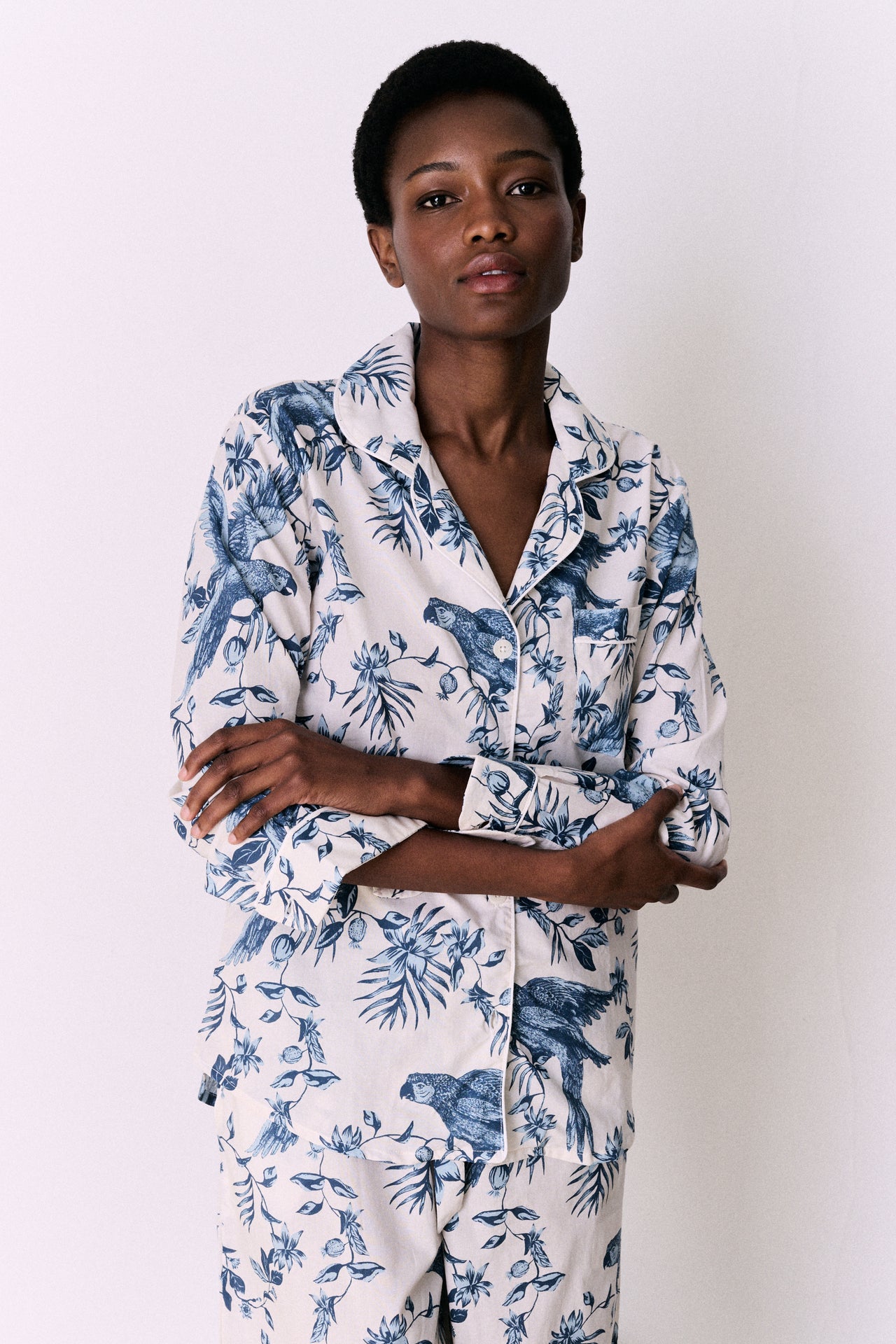 Long Pyjama Set Bromley Parrot Print Cream/Blue