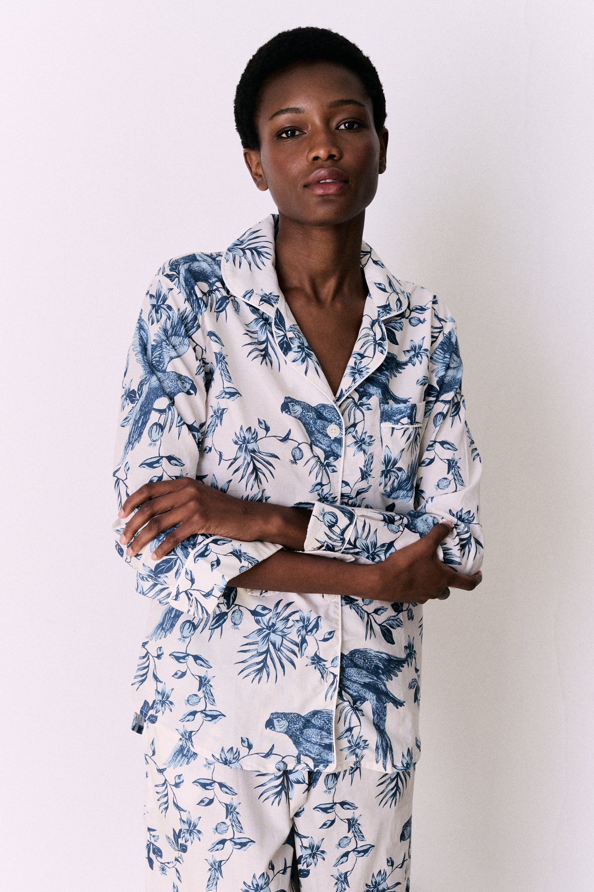 Long Pyjama Set Bromley Parrot Print Cream/Blue