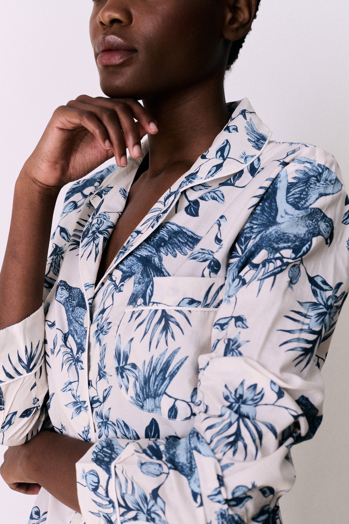 Long Pyjama Set Bromley Parrot Print Cream/Blue