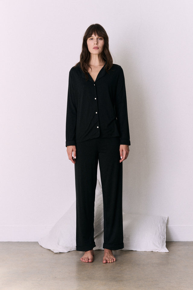 Lyocell Jersey Long Pyjama Set Graphite Black