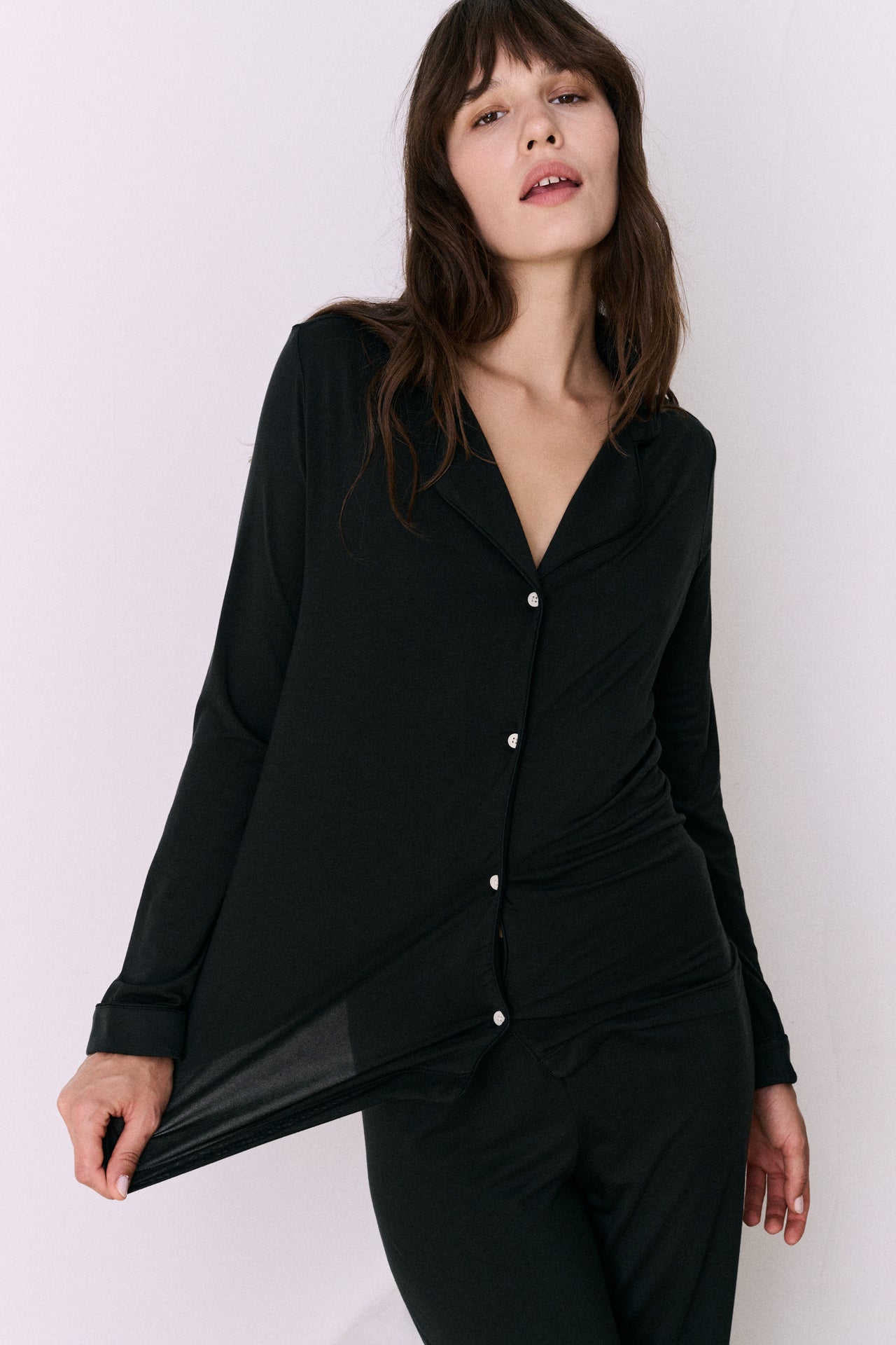 Lyocell Jersey Long Pyjama Set Graphite Black