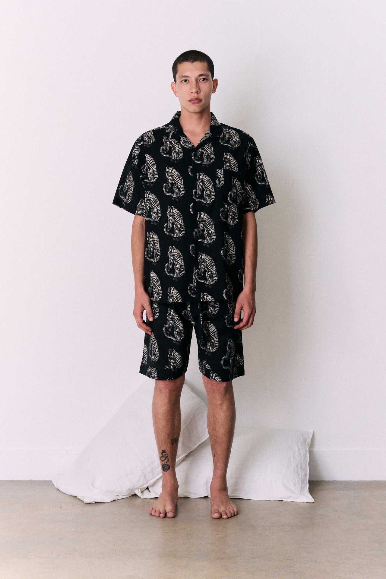Men’s Pyjama Shorts Sansindo Tiger Print Black/Cream