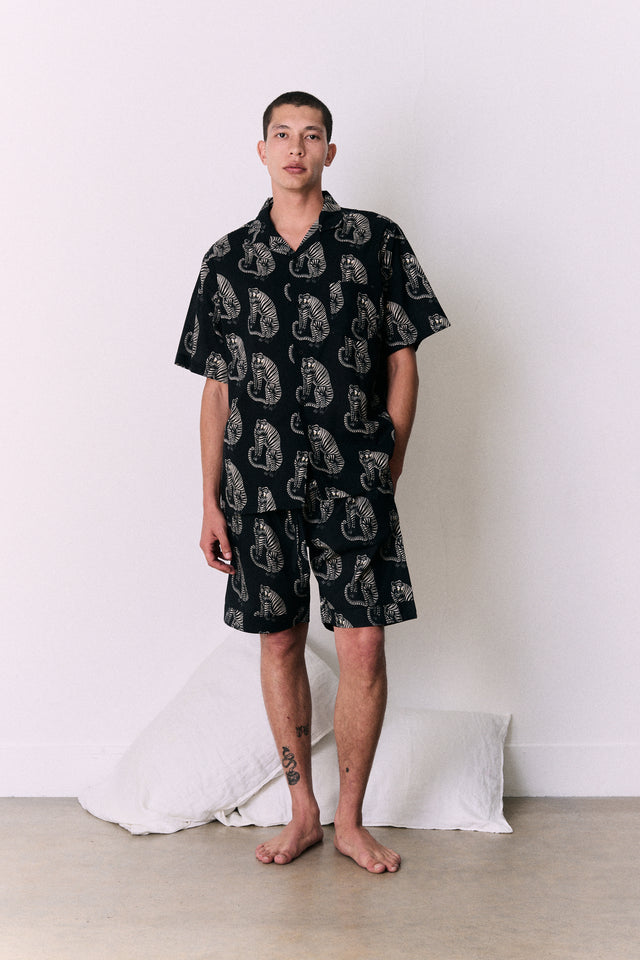 Men’s Cuban Pyjama Set Sansindo Print Black/Cream