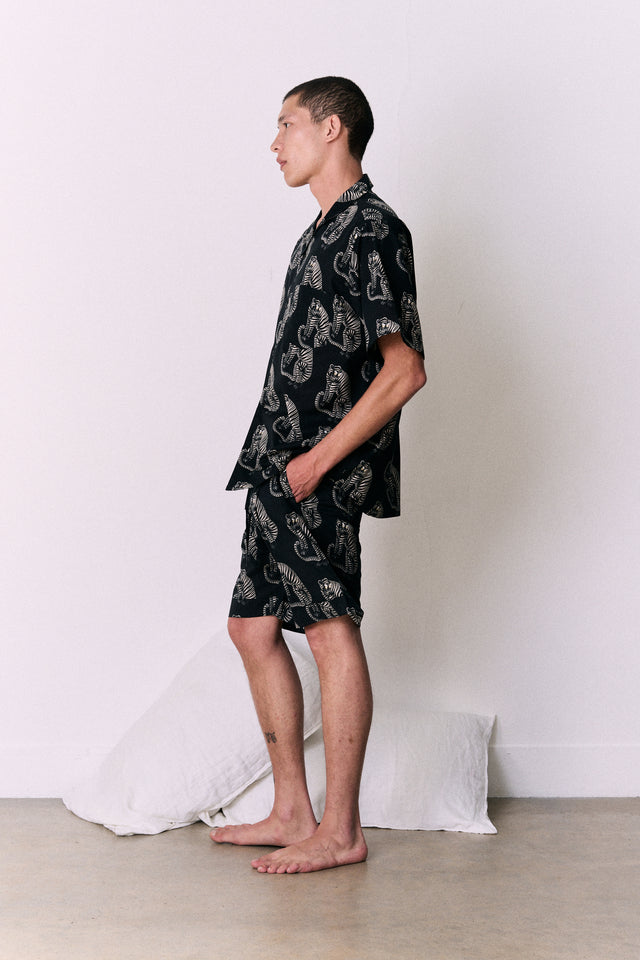 Men’s Pyjama Shorts Sansindo Tiger Print Black/Cream