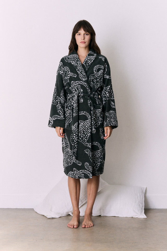 Unisex Towel Robe Jag Print Green