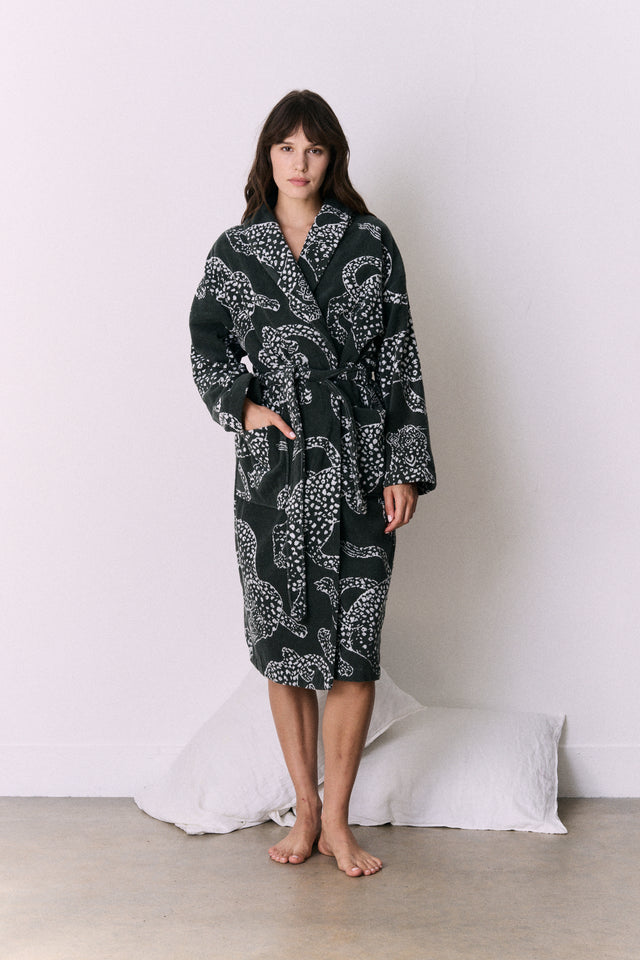 Unisex Towel Robe Jag Print Green