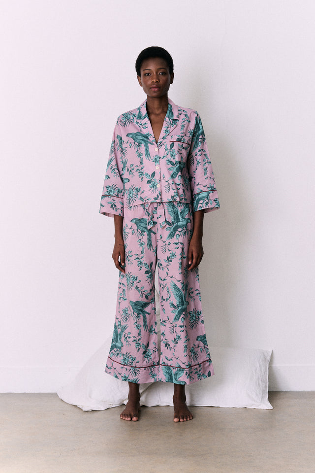 Wide Leg Pyjama Trousers The Bromley Parrot Print Pink/Blue