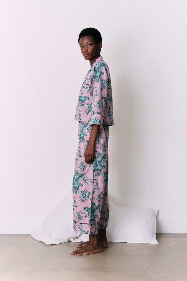 Wide Leg Pyjama Trousers The Bromley Parrot Print Pink/Blue