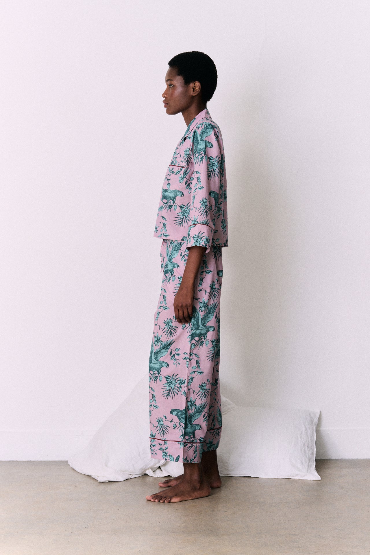 Wide Leg Pyjama Trousers The Bromley Parrot Print Pink/Blue