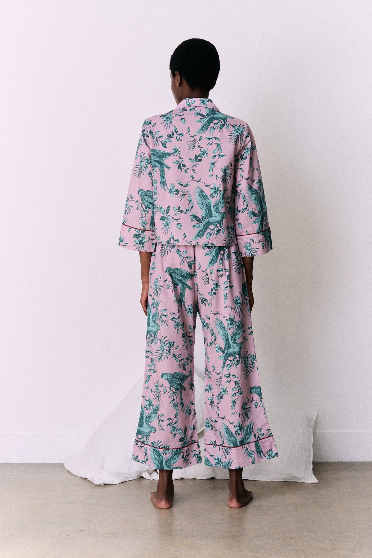 Boxy Shirt and Wide Leg Trouser Set The Bromley Parrot Print Pink/Blue