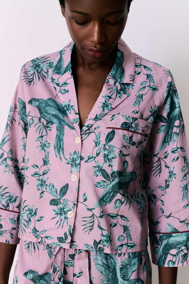 Boxy Shirt The Bromley Parrot Print Pink/Blue