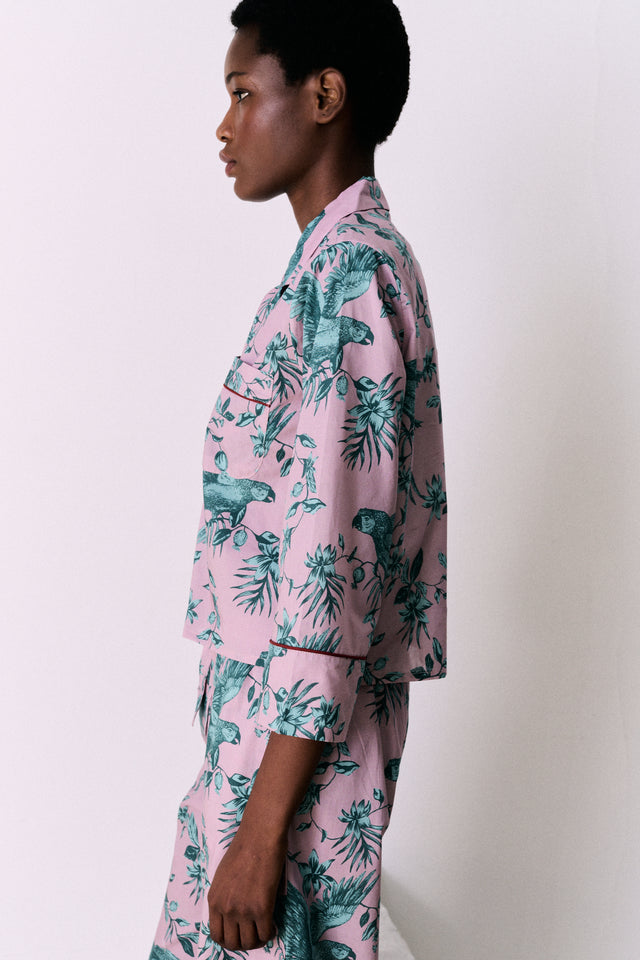 Boxy Shirt The Bromley Parrot Print Pink/Blue