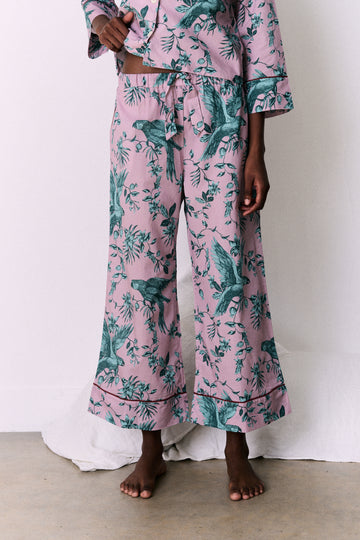 Wide Leg Pyjama Trousers The Bromley Parrot Print Pink/Blue