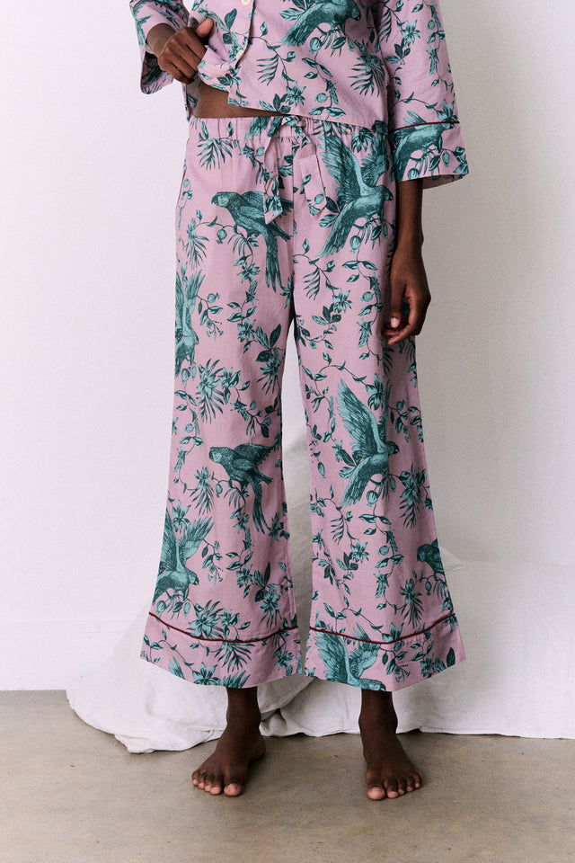 Wide Leg Pyjama Trousers The Bromley Parrot Print Pink/Blue