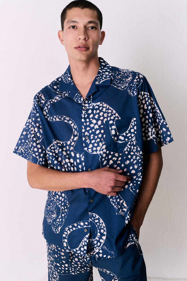 Men’s Cuban Pyjama Shirt The Jag Print Blue