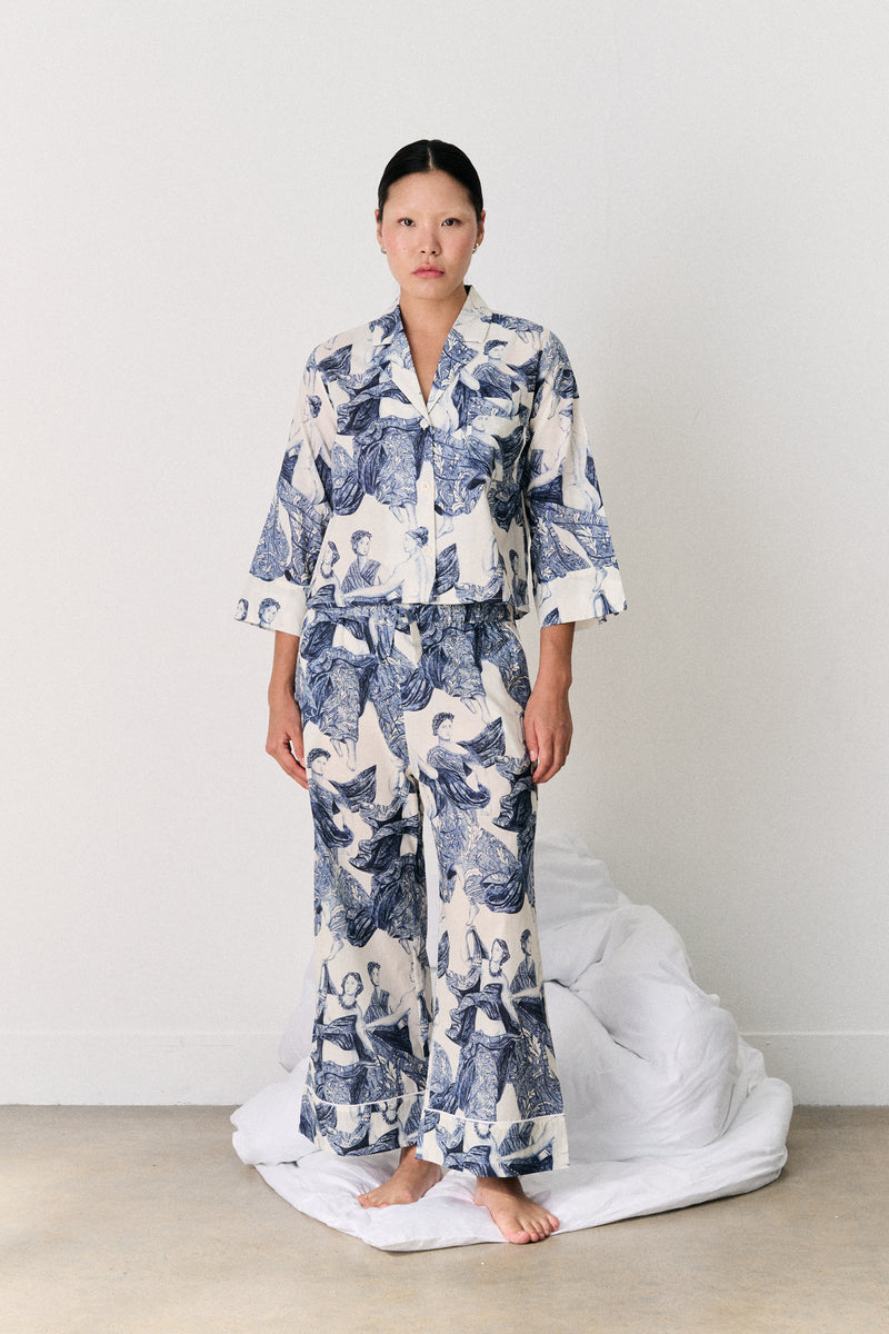 Boxy Shirt & Wide Leg Set Flora Stripe Blue