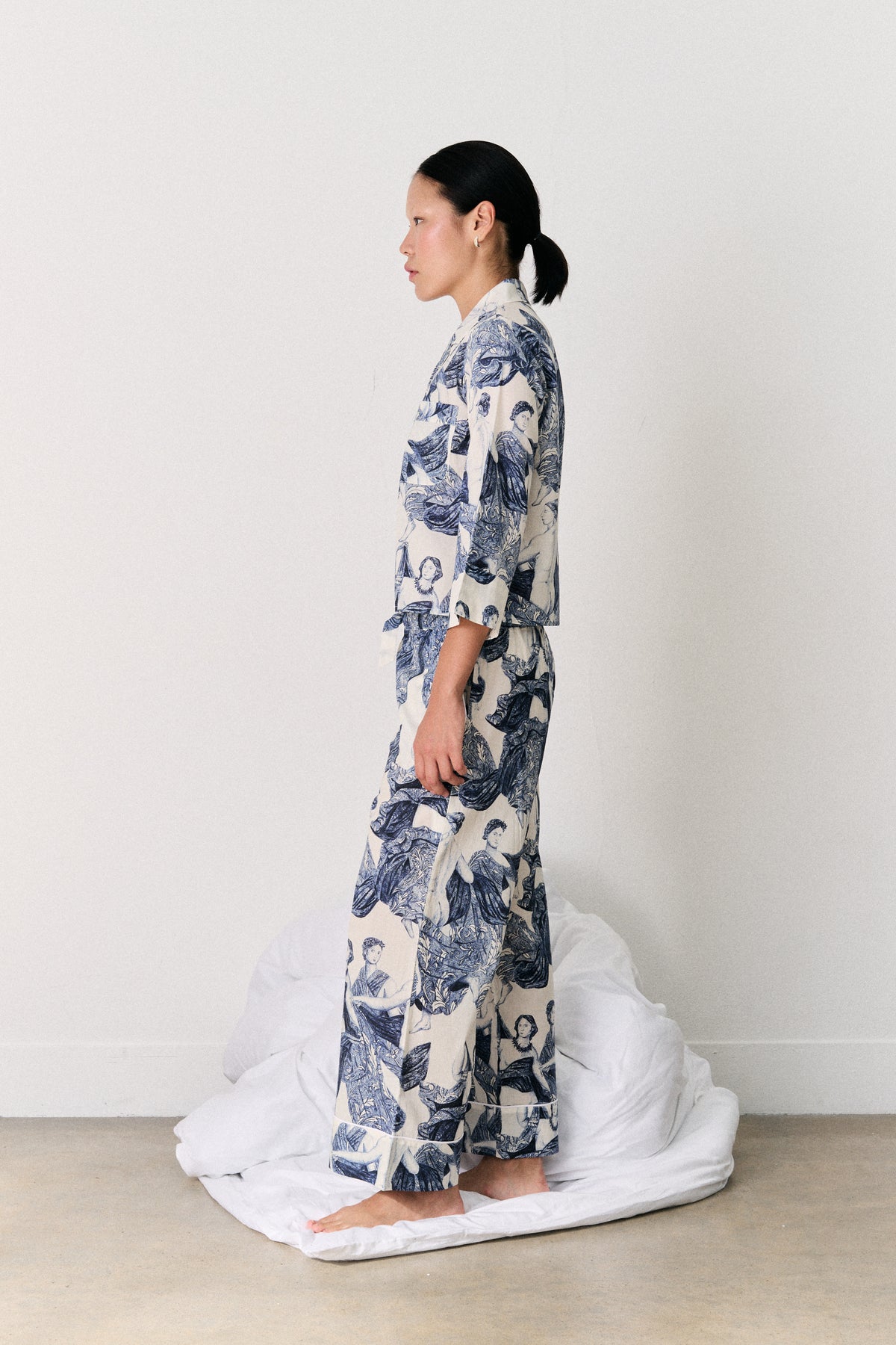 Boxy Shirt & Wide Leg Set Flora Stripe Blue